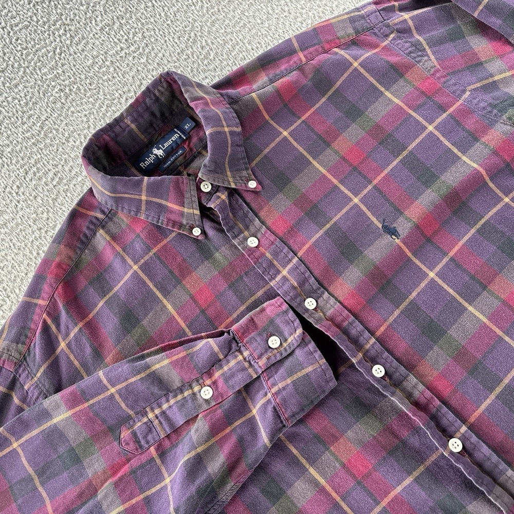 Vintage Polo Ralph Lauren Shirt Mens XL Preppy Classic Fit‎ Purple Plaid